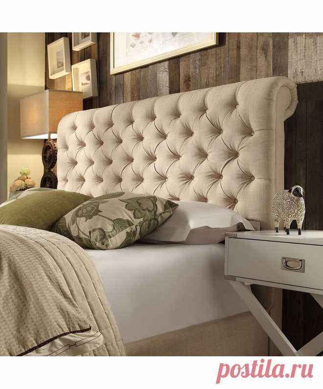 HomeBelle Beige Kaison Rolled Top Tufted Chesterfield Linen Headboard | zulily