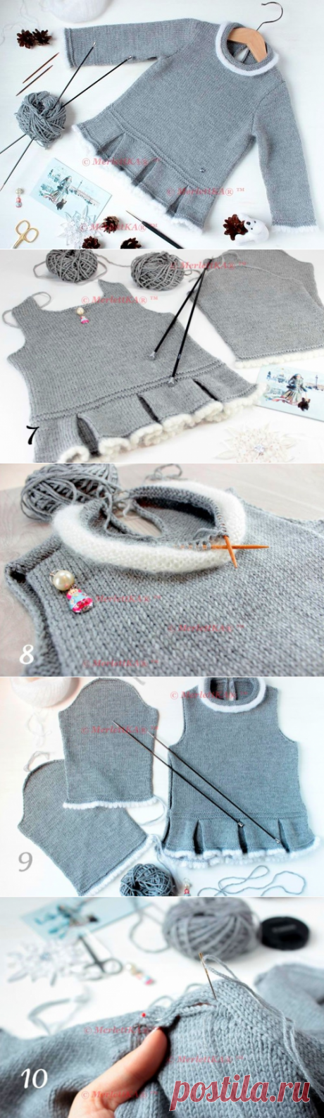 Вязание спицами ♛ Мериносовый свитер со складками для девочки