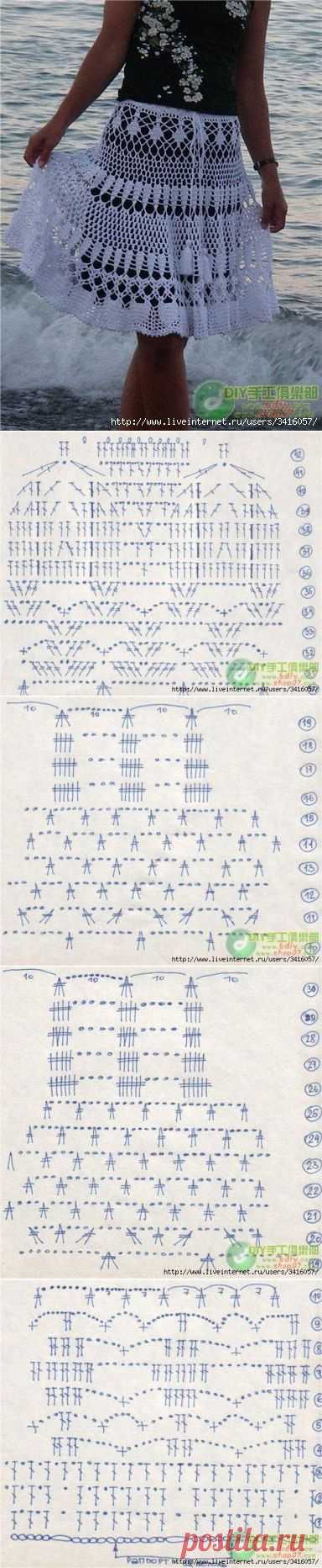 Белая ажурная юбка - крючком.