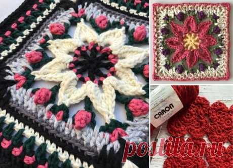 Gorgeous Colorful Crochet Square Floral Block - Pattern Center %%sitename%% Beautiful afghans are created with beautiful afghan blocks. Crocheted squares come in all sizes and colours!