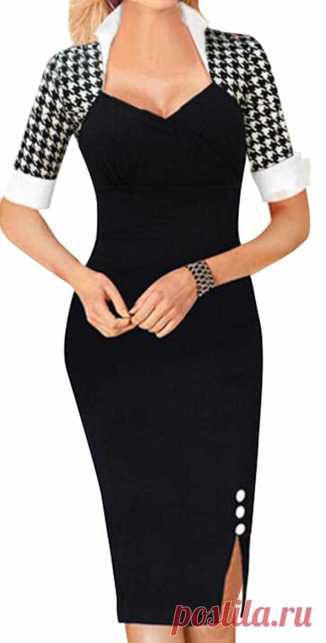 MLG Women's Sexy Houndstooth Pattern Party Pencil Midi Dress at Amazon Women’s Clothing store: