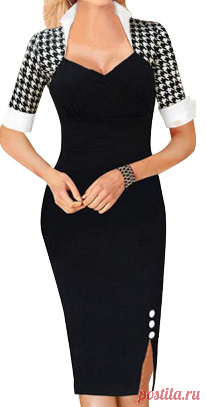 MLG Women's Sexy Houndstooth Pattern Party Pencil Midi Dress at Amazon Women’s Clothing store: