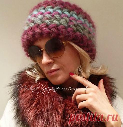 Шапка крючком узором колоски пышными столбиками - Crochet Modnoe Vyazanie