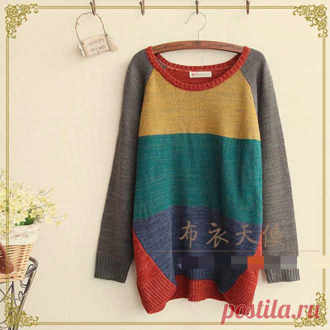 Бесплатная доставка 2014 новый осень мори женщин девушки контрастность цвет лоскутная длинные шерстяные свитера, женский свободного покроя вязать пуловеры, принадлежащий категории Пуловеры и относящийся к Одежда и аксессуары на сайте AliExpress.com | Alibaba Group