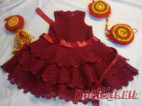 Вишневое платье для девочки крючком, автор Татьяна Кочерга