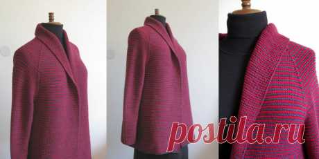 Кардиган платочной вязкой, вязаный спицами