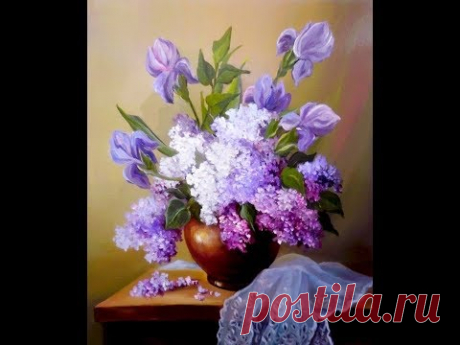 DIY. Embroidery ribbons. Lilac. part 1.Вышивка лентами. Сирень. часть1