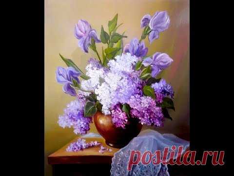DIY. Embroidery ribbons. Lilac. part 1.Вышивка лентами. Сирень. часть1