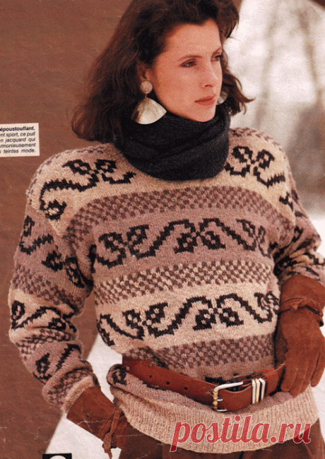 Женский свитер с жаккардом (спицами)