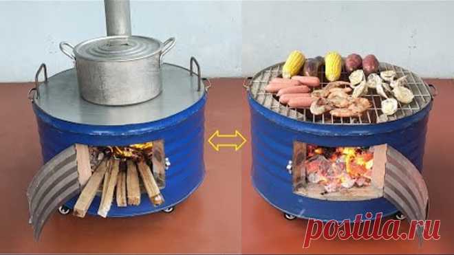 Multi purpose wood stove _ Creative ideas from cement and non iron barrels