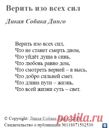 Верить изо всех сил (Дикая Собака Динго) / Стихи.ру