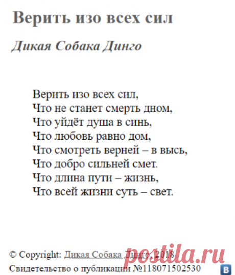 Верить изо всех сил (Дикая Собака Динго) / Стихи.ру