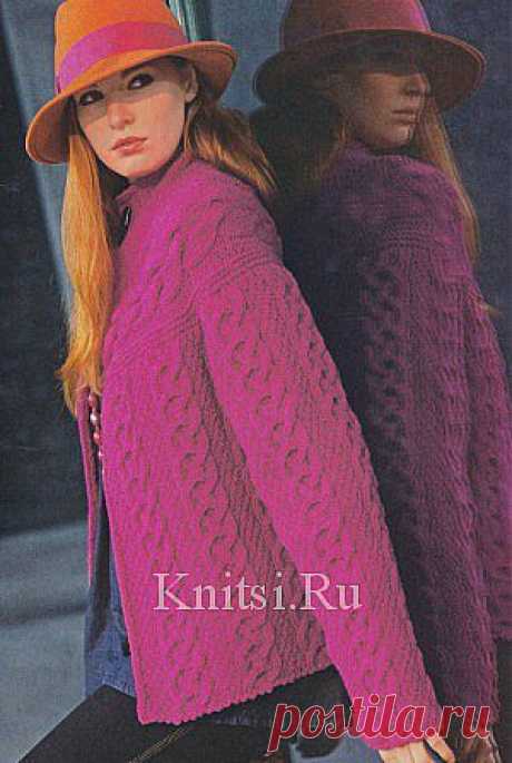 Ярко-розовый жакет с круглой кокеткой. Вязание для женщин / Жакеты / Спицами
