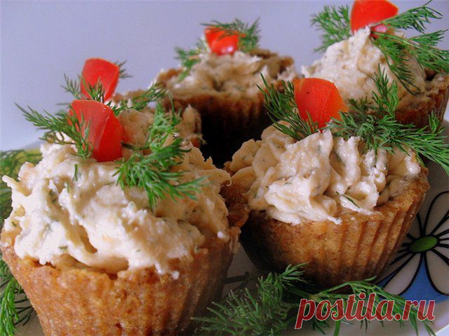 Закусочные тарталетки с сёмгой и сыром