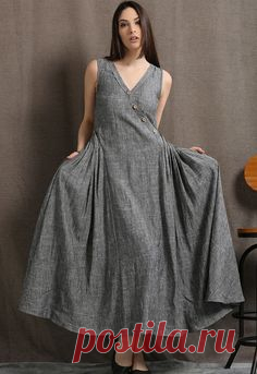 Gray Linen Maxi Dress Summer Sleeveless Grey Marl by YL1dress - etsy seller, nice linen dresses, will make custom sizes, from china. i really like the simple, clean, relaxed styles. lj