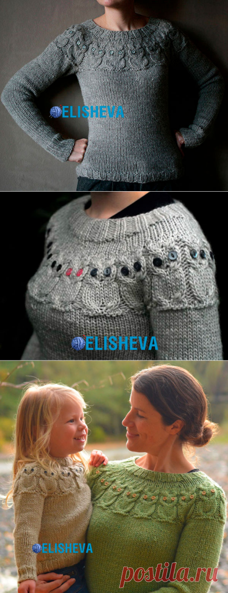 Пуловер вязаный спицами «Совы» по методике Кейт Дэвис | Блог elisheva.ru