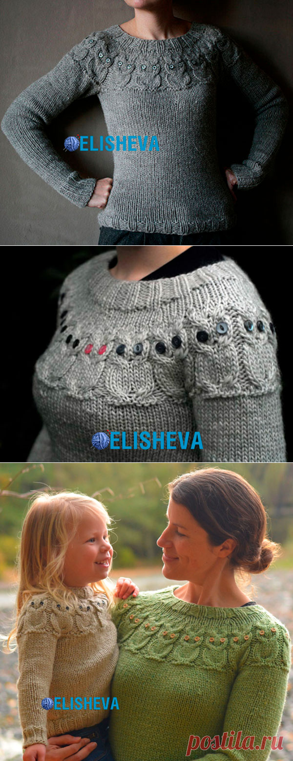 Пуловер вязаный спицами «Совы» по методике Кейт Дэвис | Блог elisheva.ru
