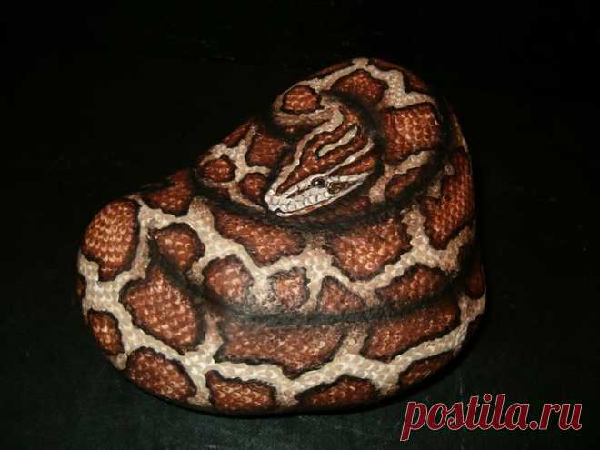 Hand Painted Rock Art - Burmese Python Snake