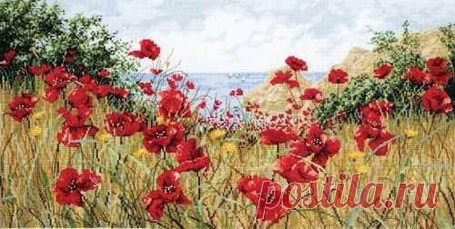 Вышивка «Маки у моря» | Скачать схему бесплатно