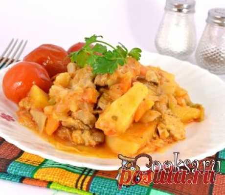 Картофель тушеный со свиной грудинкой и овощами в мультиварке фото рецепт приготовления