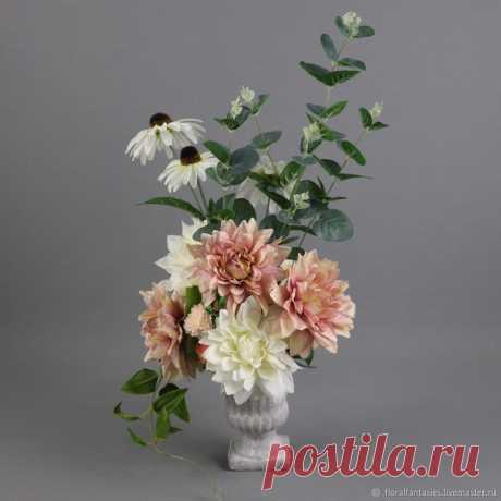 Цветочная композиция из георгинов в вазоне – купить в интернет-магазине на Ярмарке Мастеров с доставкой Цветочная композиция из георгинов в вазоне – купить или заказать в интернет-магазине на Ярмарке Мастеров | Винтажная композиция из георгинов, эхинацеи,&hellip;