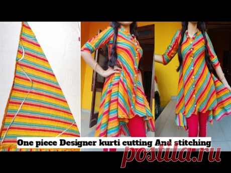 Designer High low pattern kurti with collor neck design cutting and stitching//collor neck cutting