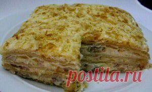 Закусочный торт с консервой, луком и сыром!