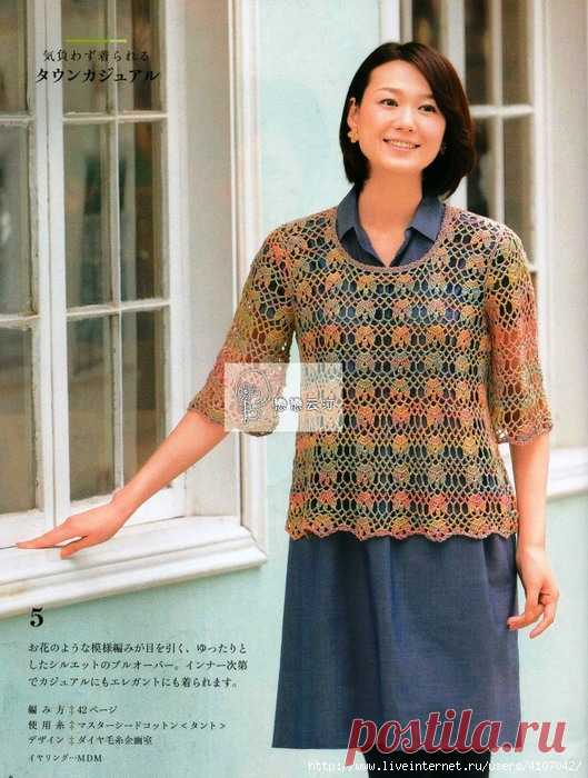 АЖУРНЫЙ ДЖЕМПЕР УЗОРОМ "ТЮЛЬПАНЧИКИ".