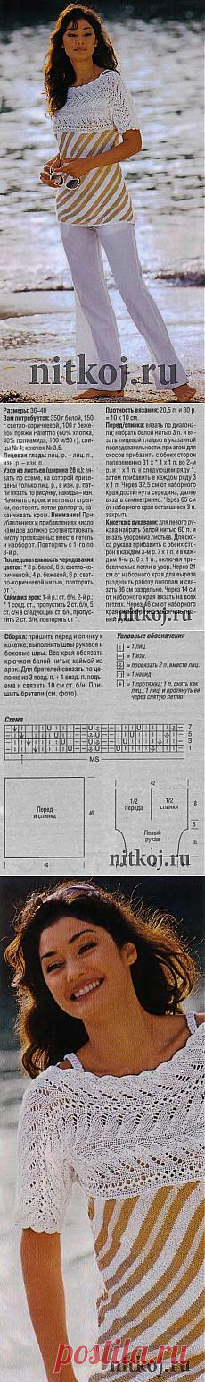 Ажурная кокетка спицами, переходящая в полосатый пуловер » Ниткой - вязаные вещи для вашего дома, вязание крючком, вязание спицами, схемы вязания