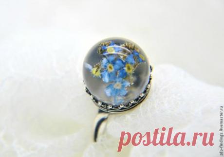 Колечко из эпоксидной смолы с настоящими незабудками. Мастер-класс