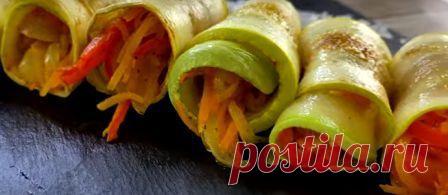 Рулетики из кабачков с начинкой и овощей прекрасная закуска