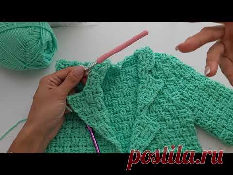 Вязаный пиджак крючком. Как связать воротник на пиджаке?
