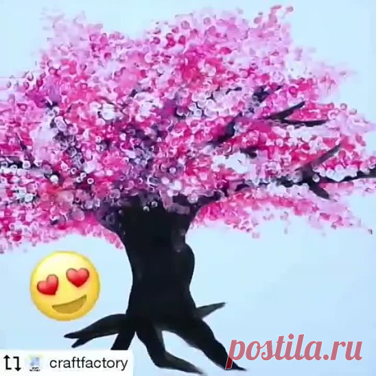Цветущее деревце ватными палочками