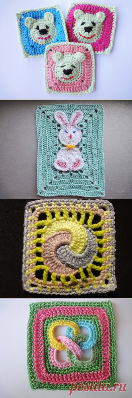 Квадратный мотив с мишкой The square motif with bear Crochet - YouTube