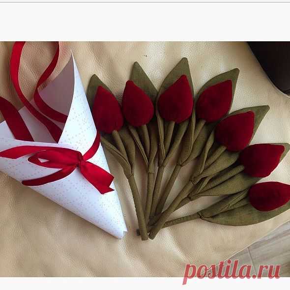 Бархатные тюльпаны 😍❤️#тюльпаны#из#ткани#