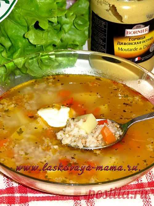 Быстрый рисовый суп с мясным фаршем в мультиварке