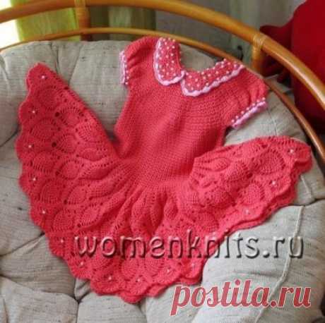Платье крючком для девочки «Коралловые ананасы»
Схема: https://womanknits.ru/vyazanie-dlya-detej/platja-sarafany/plate-kryuchkom-dlya-devochki-korallovye-ananasy