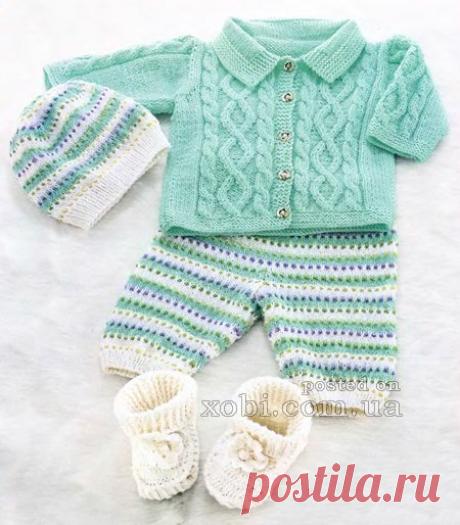 комплект для малыша - жакет, штанишки, шапочка, пинетки
