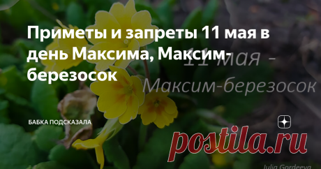 Приметы и запреты 11 мая в день Максима, Максим-березосок Приметы и запреты 11 мая. Какой праздник отмечается 11 мая. Одиннадцатого мая - Максим, Максим-березосок. Народные приметы и запреты 11 мая. По народным приметам, в этот майский день восход солнца при ясном небе - предстоящим летом ожидается много солнечных дней. Звёзды ярко сверкают - к осадкам. Южный ветер в день Максима - летом ожидаются частые грозы. Если одиннадцатого мая на улице тепло, то до конца текущего ме...
