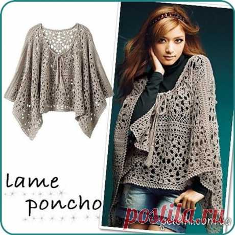 Ажурное пончо крючком. Схемы - https://petelki.com.ua/schemes_knitted_bolero/970-azhu..