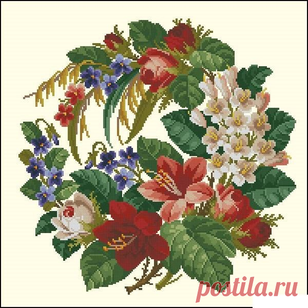 Вышивка крестом Цветочный венок. | Домоводство для всей семьи.