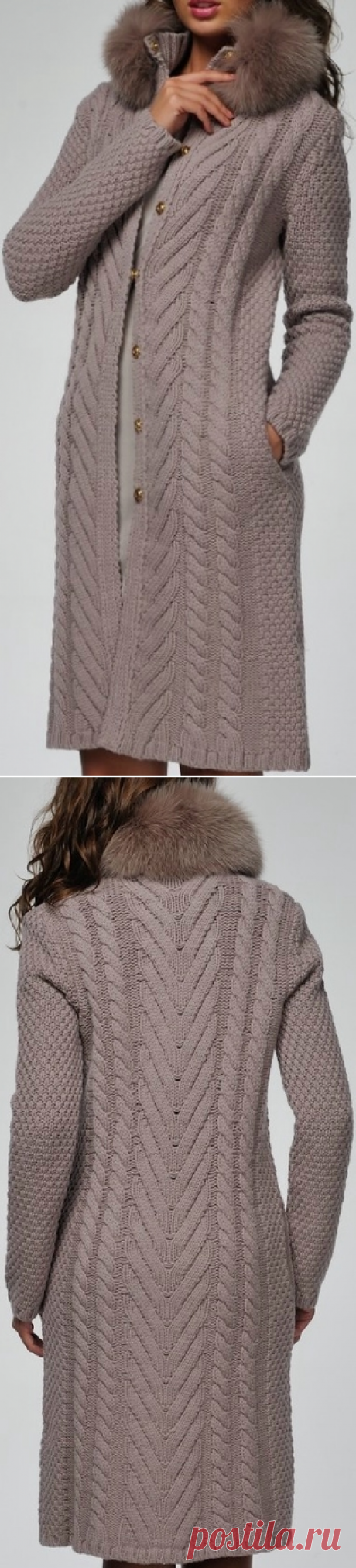 Пальто вязаное BLUMARINE с мехом на воротнике
