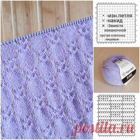 Интересный ажурный узор спицами