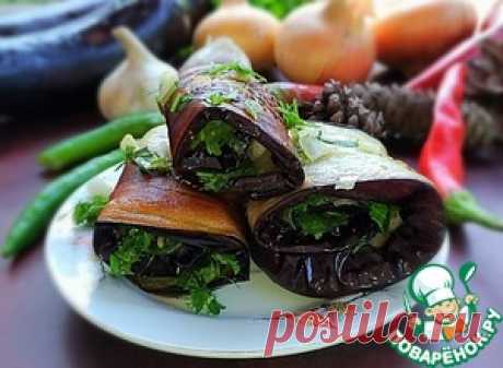 Баклажановые рулетики с чесноком и зеленью - кулинарный рецепт