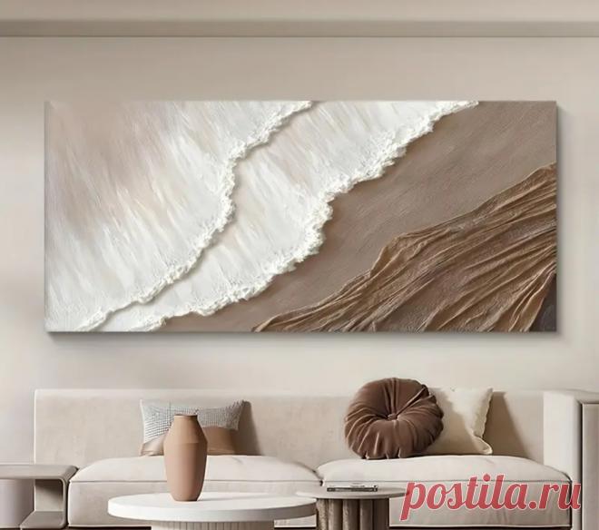 Шикарный Абстрактный Холст с Изображением Океанских Волн 100.0 x 49.91cm - Современное Безрамное Украшение Стены для Гостиной, Спальни, Домашнего Офиса - Полосатый Дизайн, Идеально для Весны/Осени