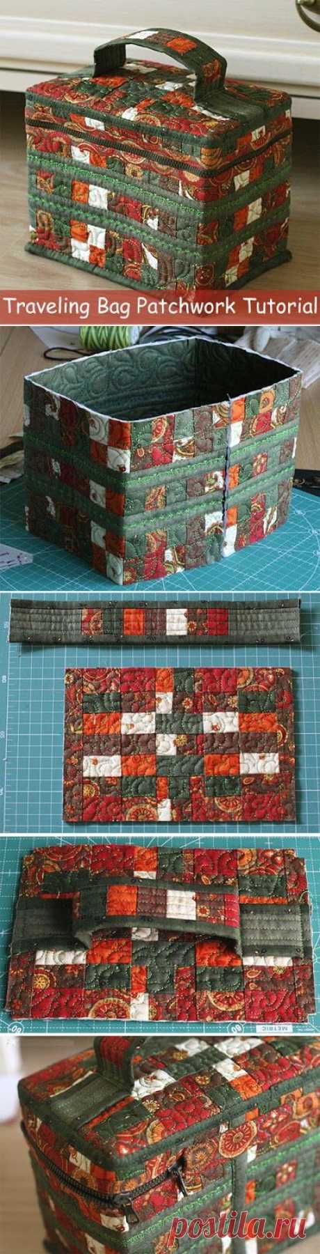 Дорожная сумка ~ How to make picture tutorial travel Bag. Sewing quilting patchwork pattern. https://www.handmadiya.com/2015/09/traveling-bag-patchwork-tutorial.html