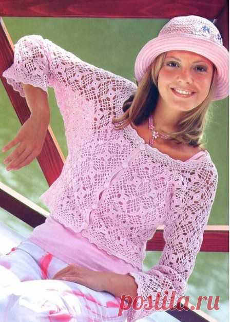 Ажурный жакет крючком (схема + описание).