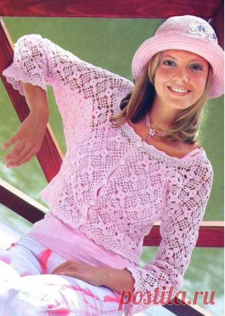 Ажурный жакет крючком (схема + описание).
