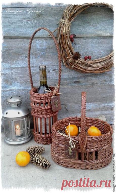 Купить Плетеный набор Romantique Provence - коричневый, плетение из бумаги, бумажная лоза, плетеный короб