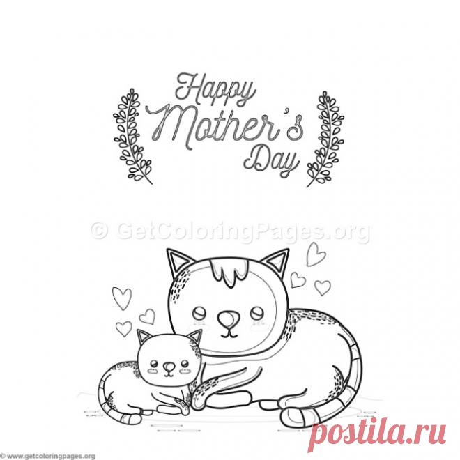 Cute Cartoon Cat Happy Mother&#8217;s Day Card Coloring Pages &#8211; GetColoringPages.org